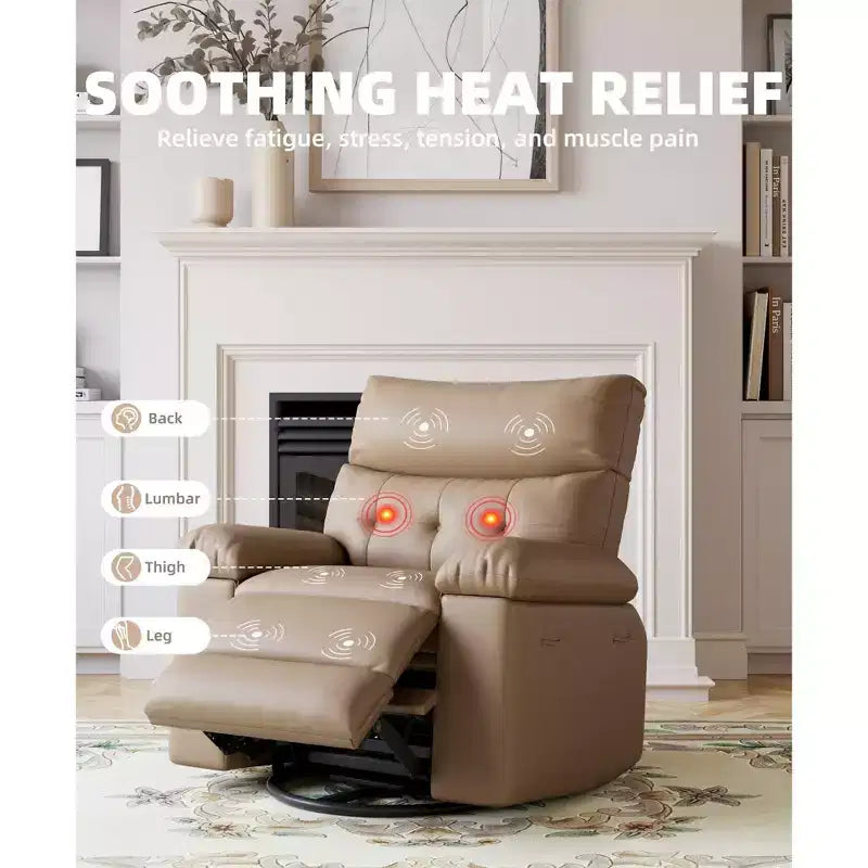 Poltrona reclinabile elettrica 360 con funzione girevole e dondolo, calore e massaggio, in pelle PU (imbottitura in spugna 1,5 volte per soggiorno)