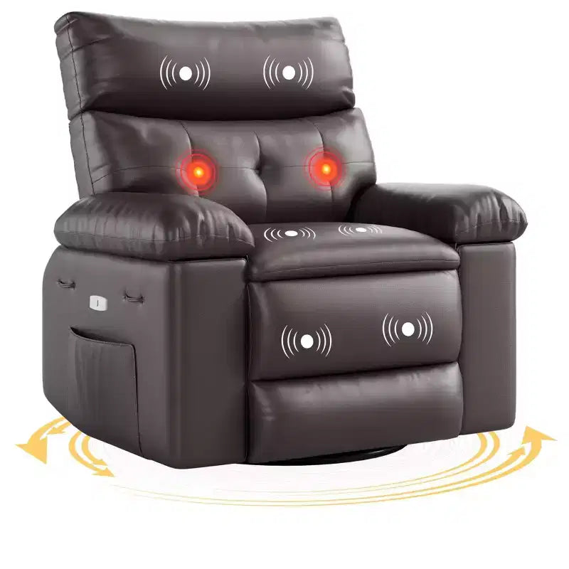 Poltrona reclinabile elettrica 360 con funzione girevole e dondolo, calore e massaggio, in pelle PU (imbottitura in spugna 1,5 volte per soggiorno)