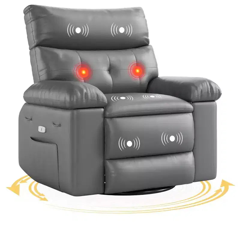 Poltrona reclinabile elettrica 360 con funzione girevole e dondolo, calore e massaggio, in pelle PU (imbottitura in spugna 1,5 volte per soggiorno)