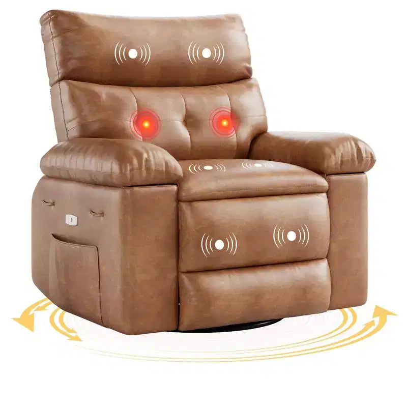 Poltrona reclinabile elettrica 360 con funzione girevole e dondolo, calore e massaggio, in pelle PU (imbottitura in spugna 1,5 volte per soggiorno)