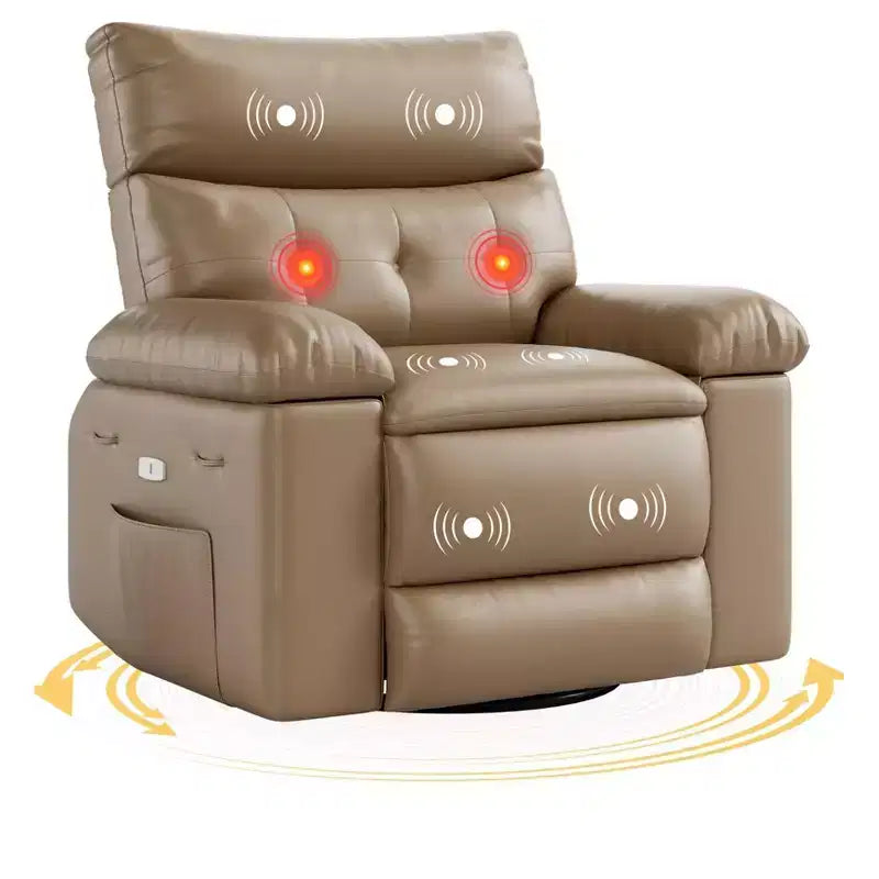 Poltrona reclinabile elettrica 360 con funzione girevole e dondolo, calore e massaggio, in pelle PU (imbottitura in spugna 1,5 volte per soggiorno)