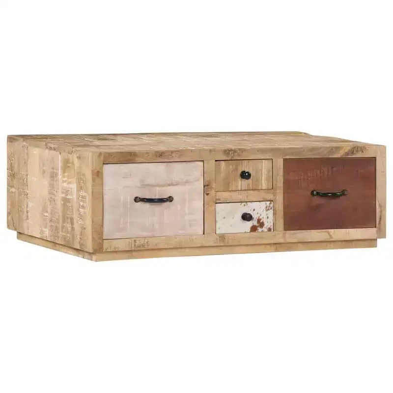 Tavolino da salotto con 4 cassetti - Mobile fatto a mano in legno massello di mango - Elegante design rustico per soggiorno - Tavolino da divano marrone