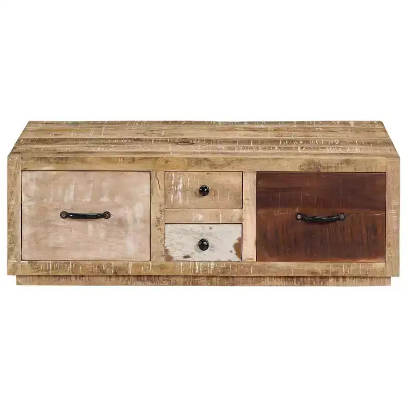 Tavolino da salotto con 4 cassetti - Mobile fatto a mano in legno massello di mango - Elegante design rustico per soggiorno - Tavolino da divano marrone