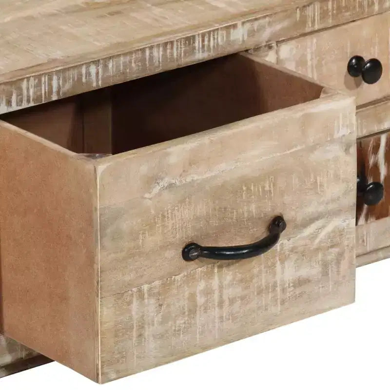 Tavolino da salotto con 4 cassetti - Mobile fatto a mano in legno massello di mango - Elegante design rustico per soggiorno - Tavolino da divano marrone