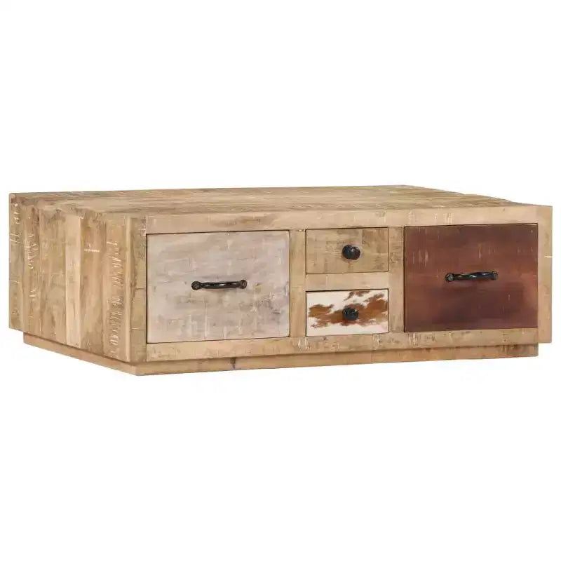 Tavolino da salotto con 4 cassetti - Mobile fatto a mano in legno massello di mango - Elegante design rustico per soggiorno - Tavolino da divano marrone