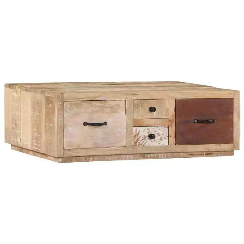 Tavolino da salotto con 4 cassetti - Mobile fatto a mano in legno massello di mango - Elegante design rustico per soggiorno - Tavolino da divano marrone