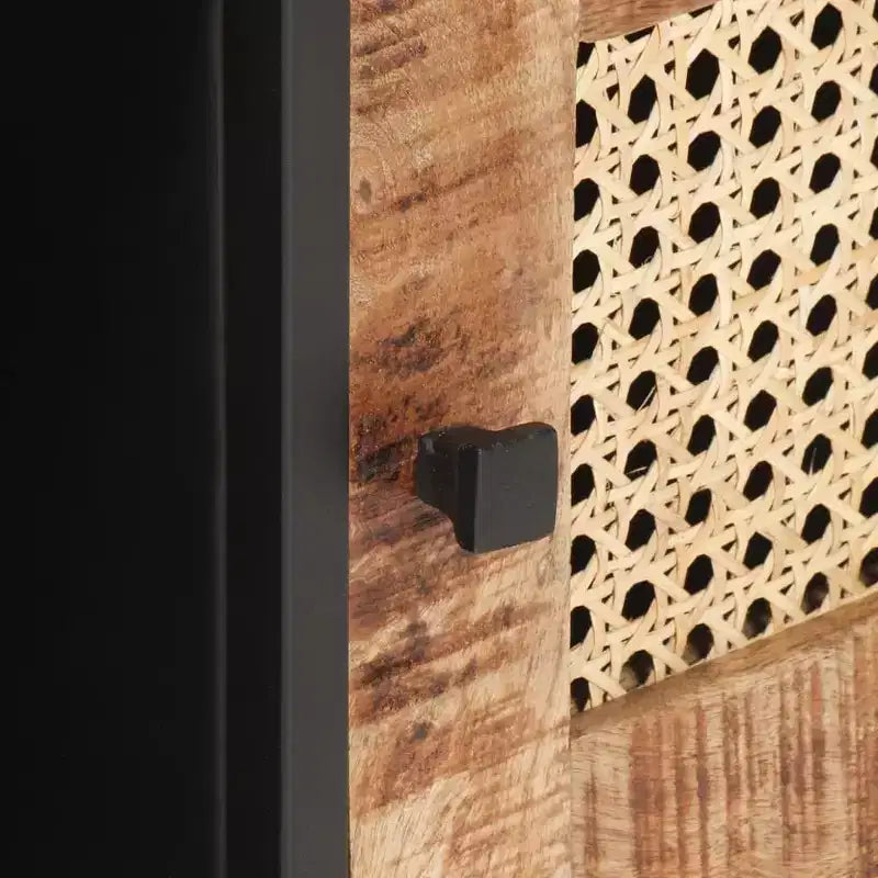 Tavolino da salotto in legno di mango grezzo e canna naturale