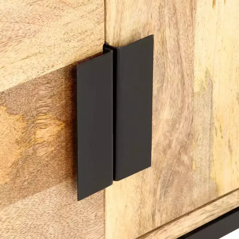 Tavolino Basso con Contenitore - Realizzato in Legno Massello di Mango con Gambe in Acciaio Verniciato a Polvere, Design Rustico e Industriale, Marrone