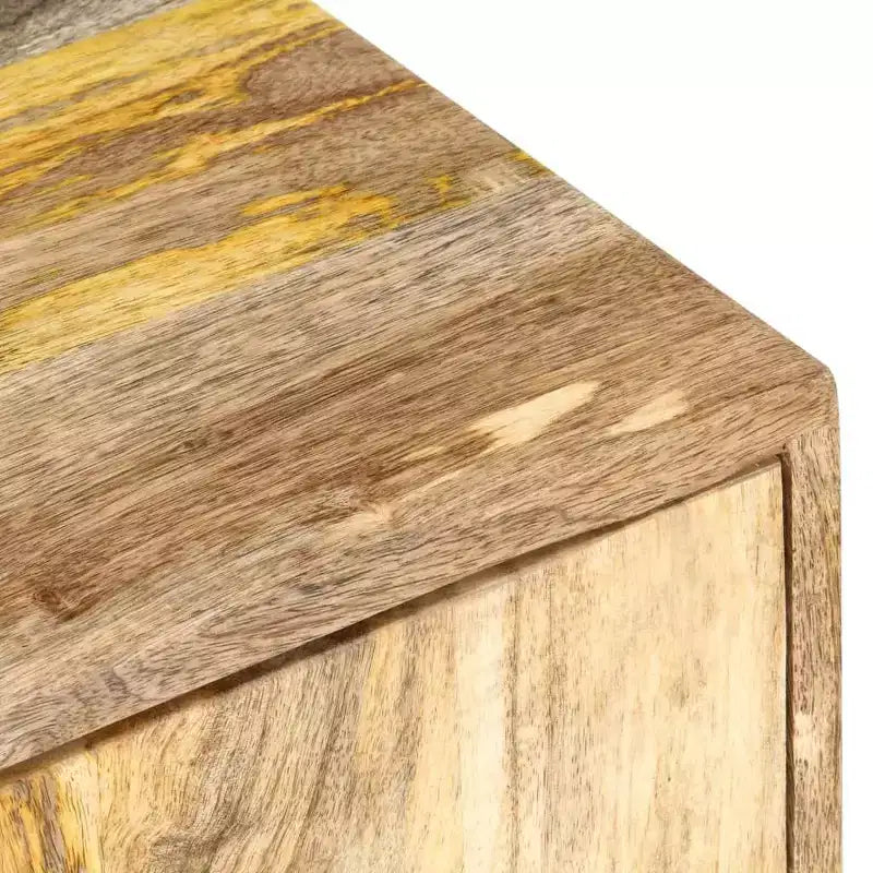 Tavolino Basso con Contenitore - Realizzato in Legno Massello di Mango con Gambe in Acciaio Verniciato a Polvere, Design Rustico e Industriale, Marrone