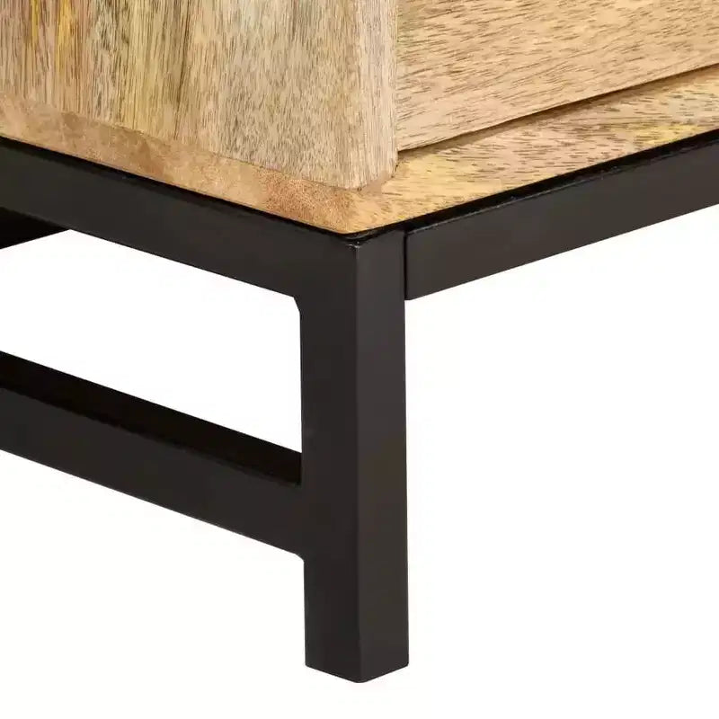 Tavolino Basso con Contenitore - Realizzato in Legno Massello di Mango con Gambe in Acciaio Verniciato a Polvere, Design Rustico e Industriale, Marrone