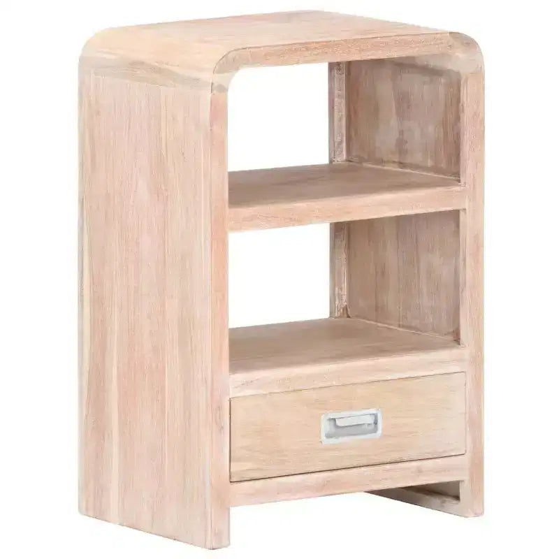 Comodino Acacia Spazzolata Bianco Legno Massello di Acacia Marrone Medio - Chiaro
