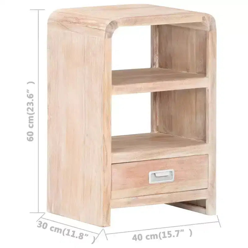 Comodino Acacia Spazzolata Bianco Legno Massello di Acacia Marrone Medio - Chiaro