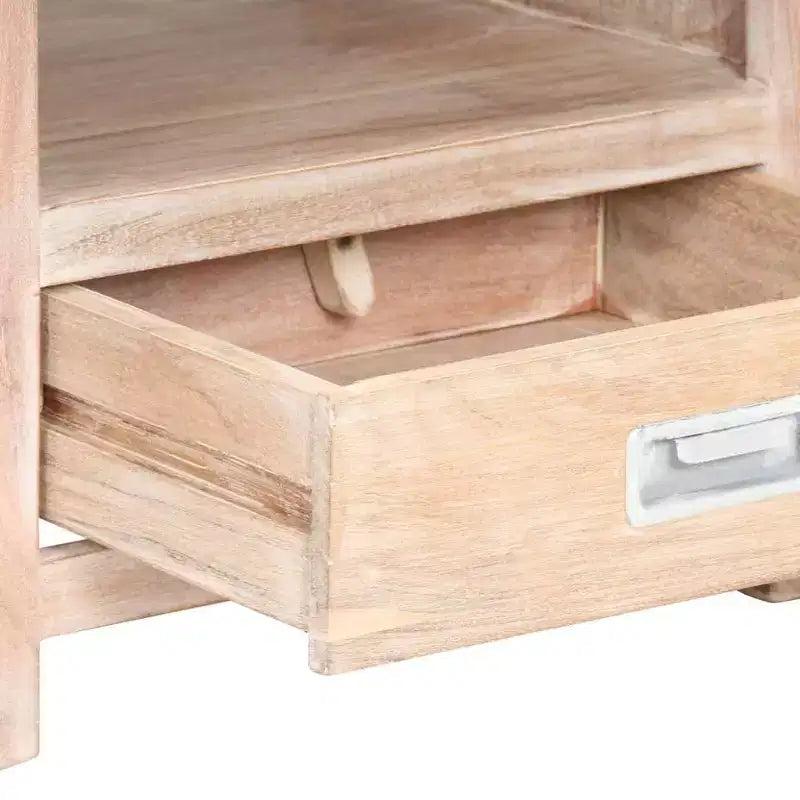 Comodino Acacia Spazzolata Bianco Legno Massello di Acacia Marrone Medio - Chiaro
