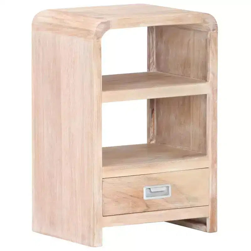 Comodino Acacia Spazzolata Bianco Legno Massello di Acacia Marrone Medio - Chiaro