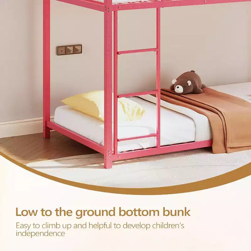 Letto a castello Twin Over Twin, struttura in metallo con sponda di sicurezza per bambini e bambine