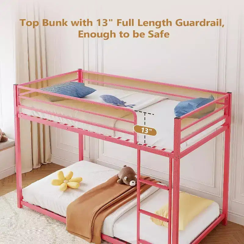 Letto a castello Twin Over Twin, struttura in metallo con sponda di sicurezza per bambini e bambine