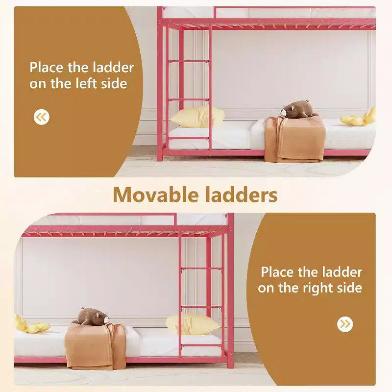 Letto a castello Twin Over Twin, struttura in metallo con sponda di sicurezza per bambini e bambine