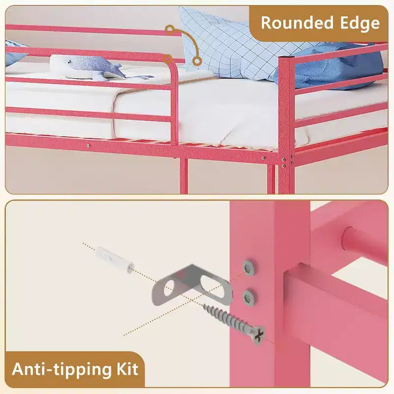 Letto a castello Twin Over Twin, struttura in metallo con sponda di sicurezza per bambini e bambine