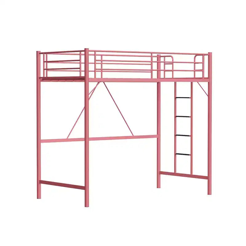 Letto a soppalco singolo con pioli piatti per adulti, bambini e ragazzi, non richiede la rete a molle, supporto a doghe in metallo resistente, rosa