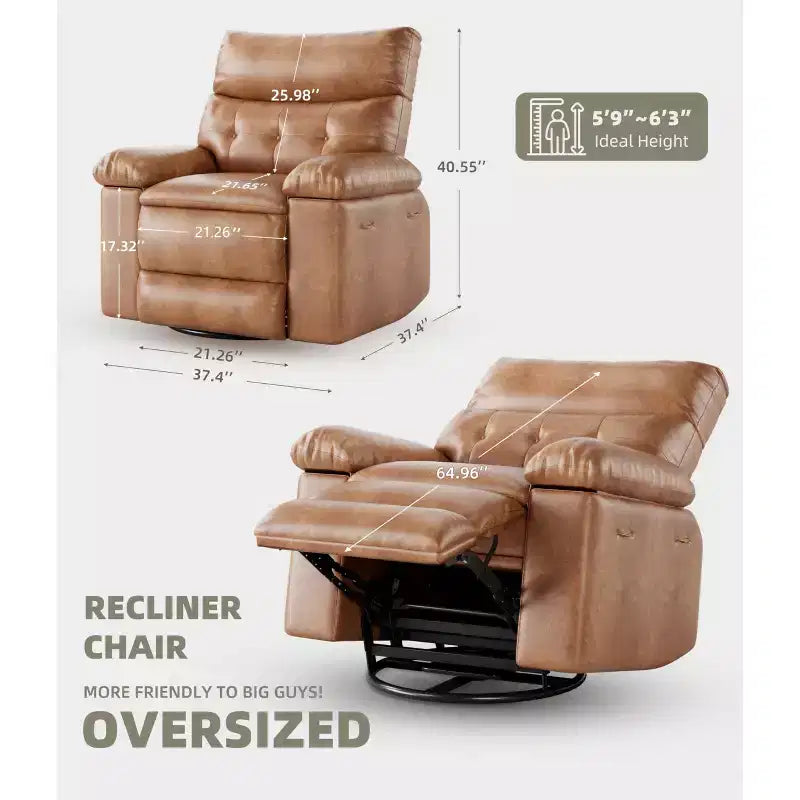 Poltrona reclinabile oversize girevole a 360° con funzione massaggio e riscaldamento (per Soggiorno/Camera da letto/Cameretta adulti)