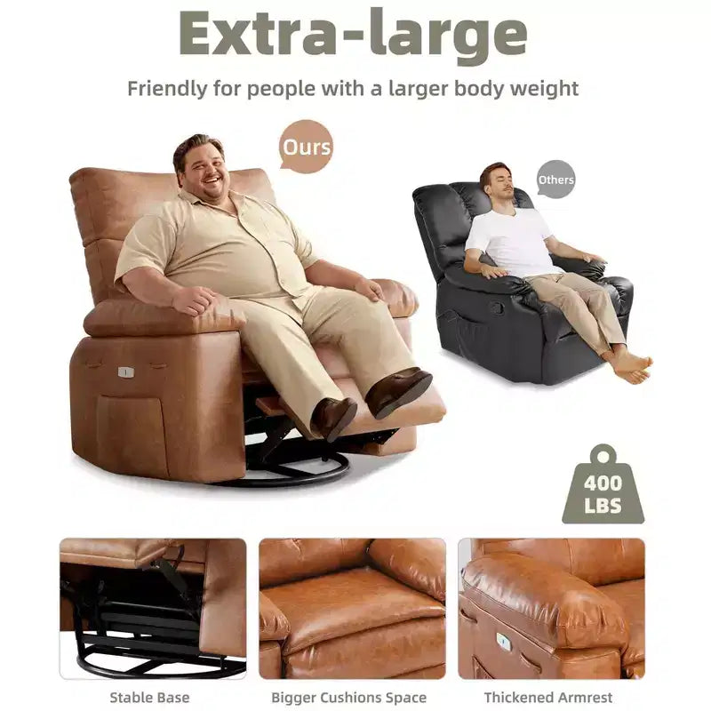 Poltrona reclinabile oversize girevole a 360° con funzione massaggio e riscaldamento (per Soggiorno/Camera da letto/Cameretta adulti)