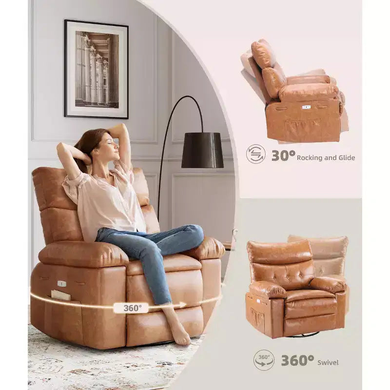 Poltrona reclinabile oversize girevole a 360° con funzione massaggio e riscaldamento (per Soggiorno/Camera da letto/Cameretta adulti)