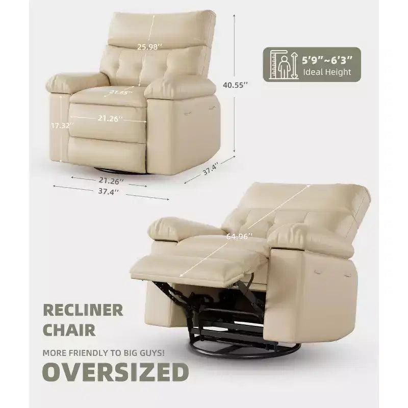 Poltrona reclinabile oversize girevole a 360° con funzione massaggio e riscaldamento (per Soggiorno/Camera da letto/Cameretta adulti)