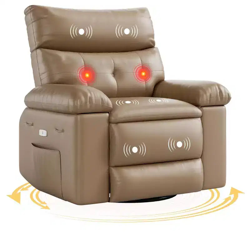 Poltrona reclinabile oversize girevole a 360° con funzione massaggio e riscaldamento (per Soggiorno/Camera da letto/Cameretta adulti)