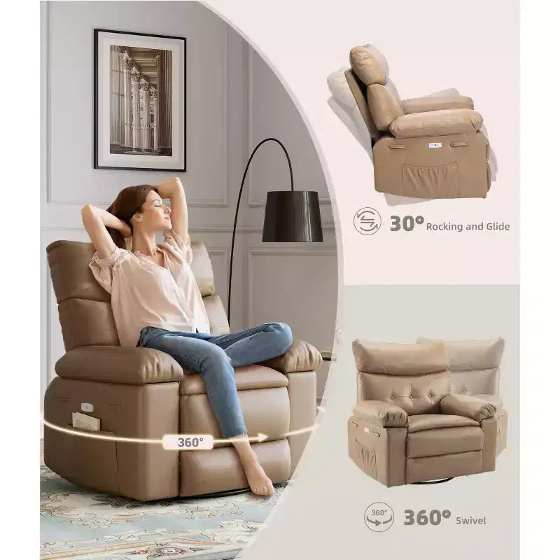 Poltrona reclinabile oversize girevole a 360° con funzione massaggio e riscaldamento (per Soggiorno/Camera da letto/Cameretta adulti)