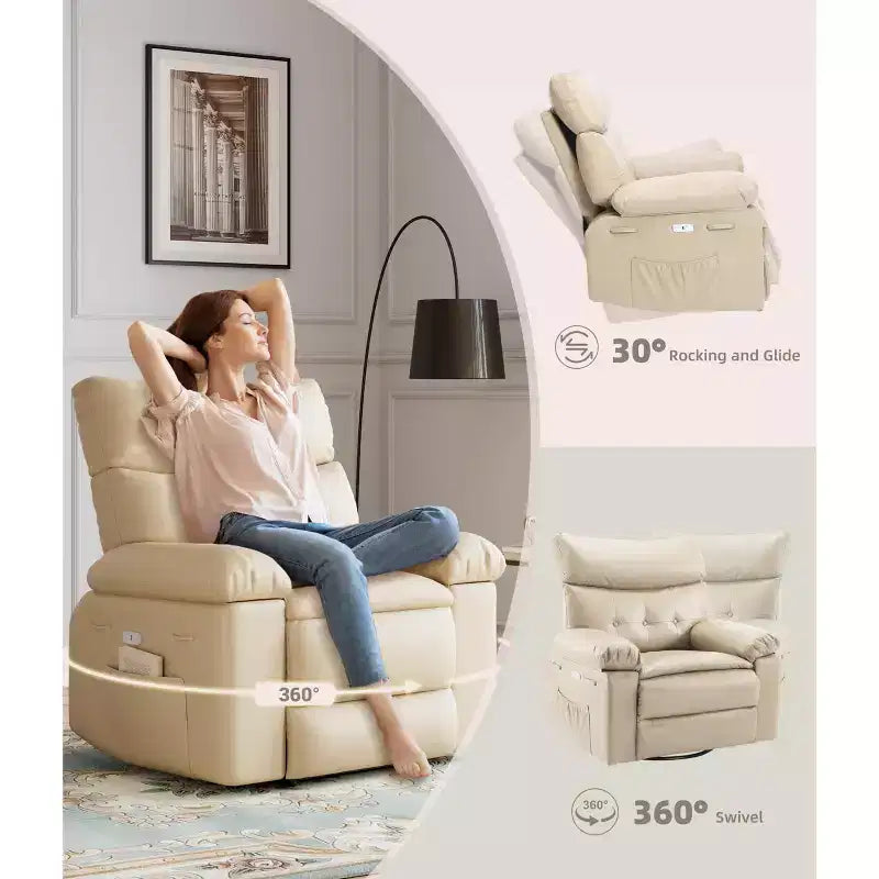 Poltrona reclinabile oversize girevole a 360° con funzione massaggio e riscaldamento (per Soggiorno/Camera da letto/Cameretta adulti)