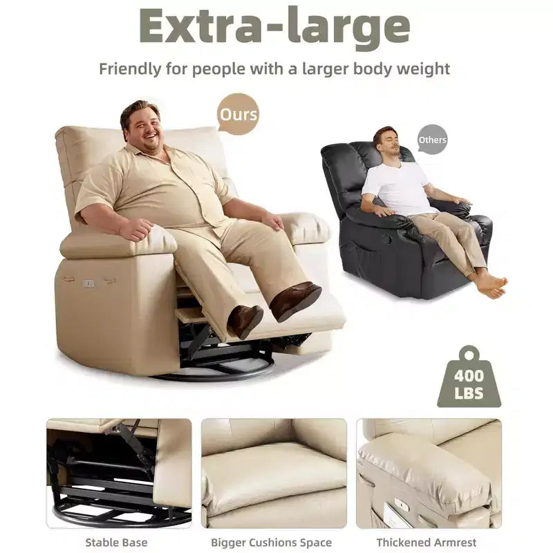 Poltrona reclinabile oversize girevole a 360° con funzione massaggio e riscaldamento (per Soggiorno/Camera da letto/Cameretta adulti)