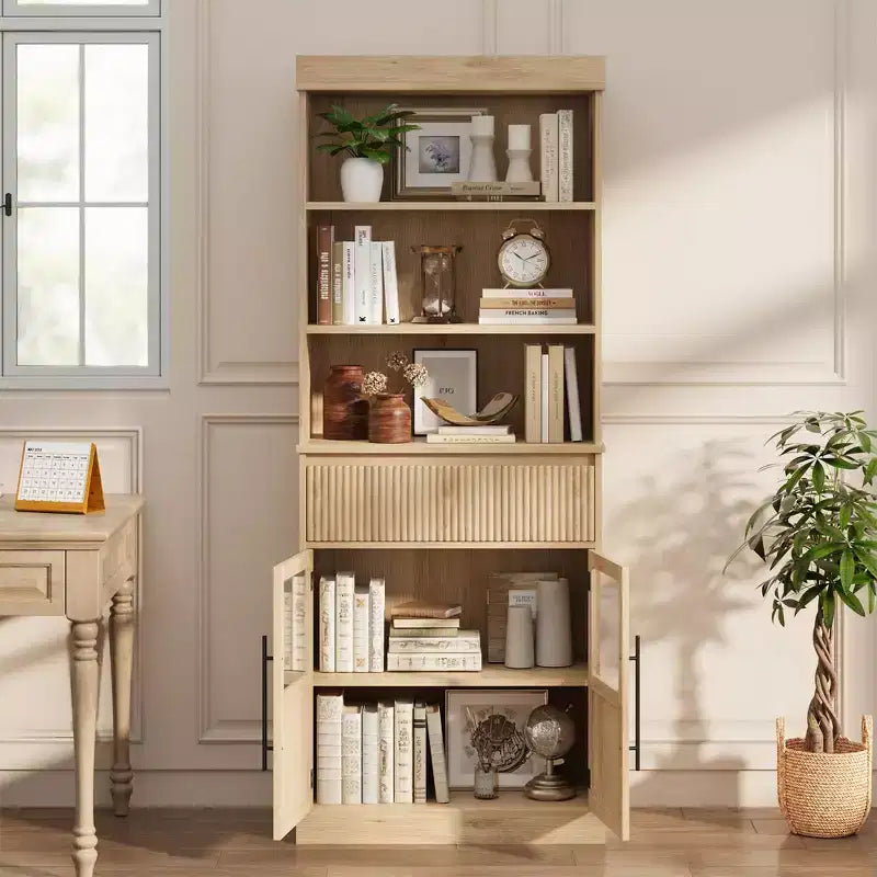 Mobile Contenitore in Legno Retrò Semi-Aperto con Ripiani Regolabili
