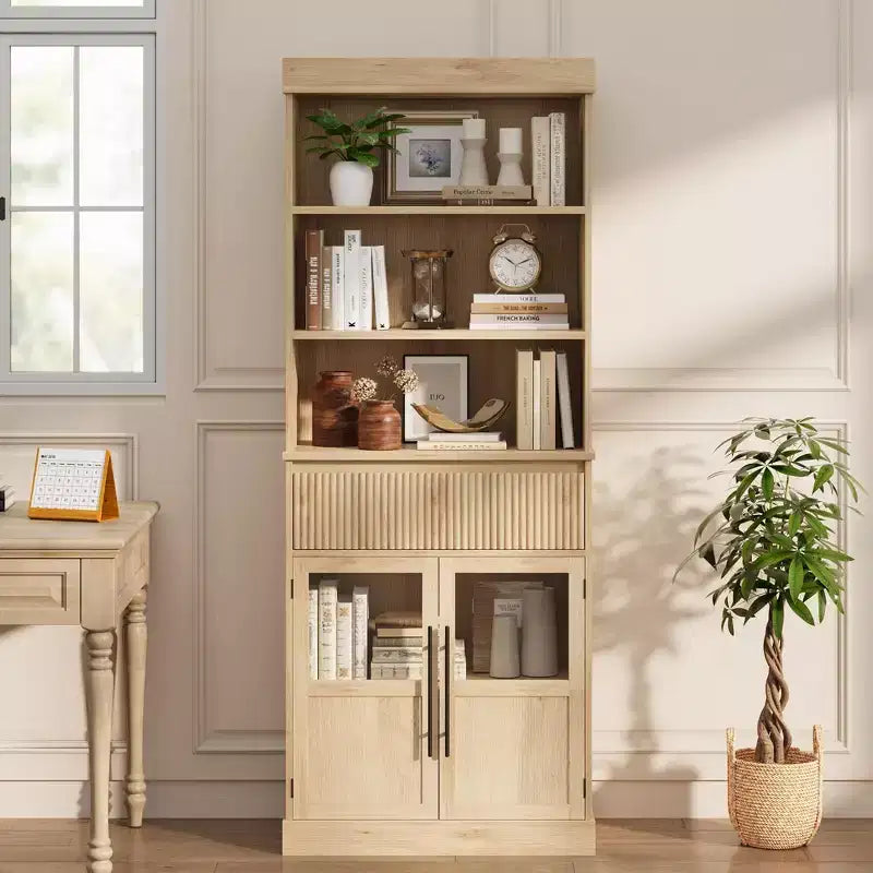 Mobile Contenitore in Legno Retrò Semi-Aperto con Ripiani Regolabili