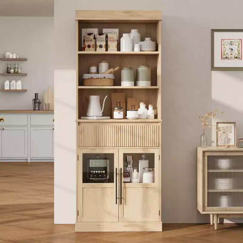 Mobile Contenitore in Legno Retrò Semi-Aperto con Ripiani Regolabili