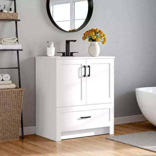 Mobile lavabo da bagno moderno a libera installazione da 86 cm con lavello, bianco