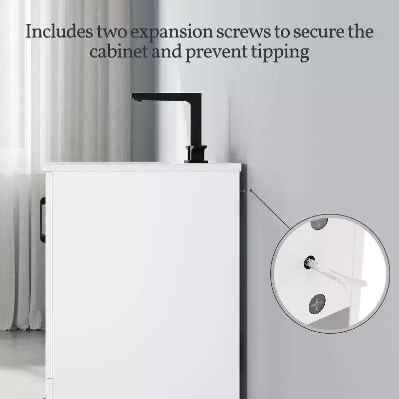 Mobile lavabo da bagno moderno a libera installazione da 86 cm con lavello, bianco