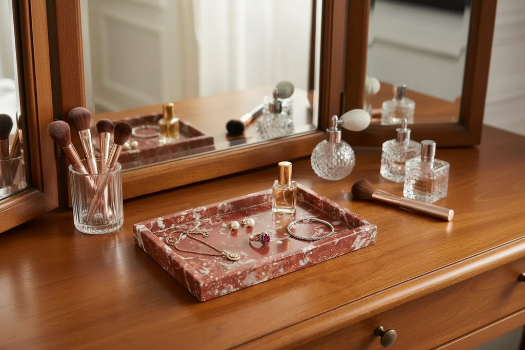 Elegante vassoio porta gioielli in marmo naturale, regalo per la festa della mamma, vassoio in vera pietra di marmo per bagno e decorazioni per la casa