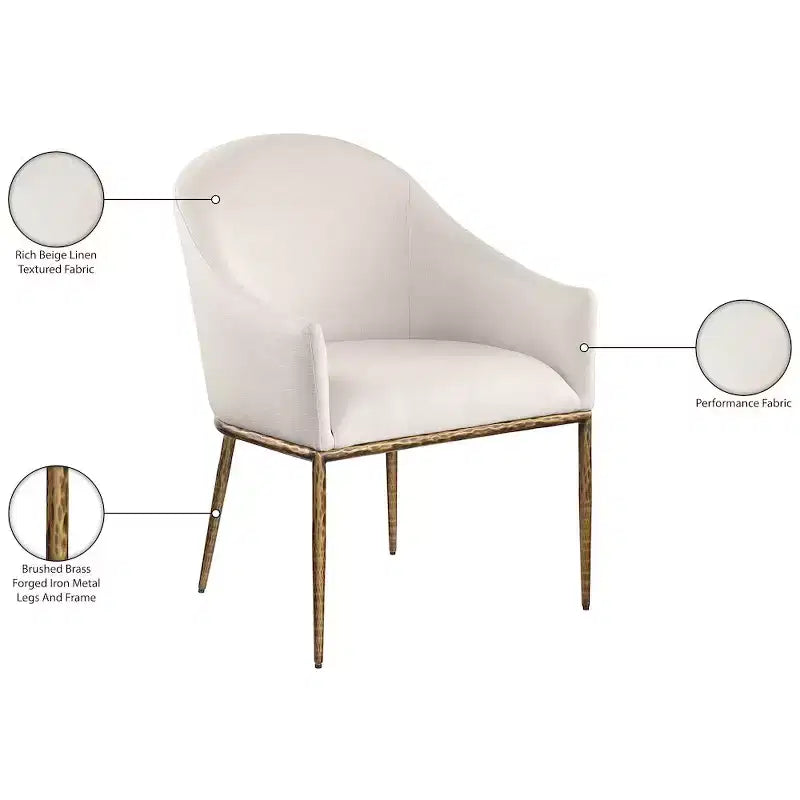 Sedia da pranzo imbottita con braccioli in tessuto effetto lino beige ad alte prestazioni