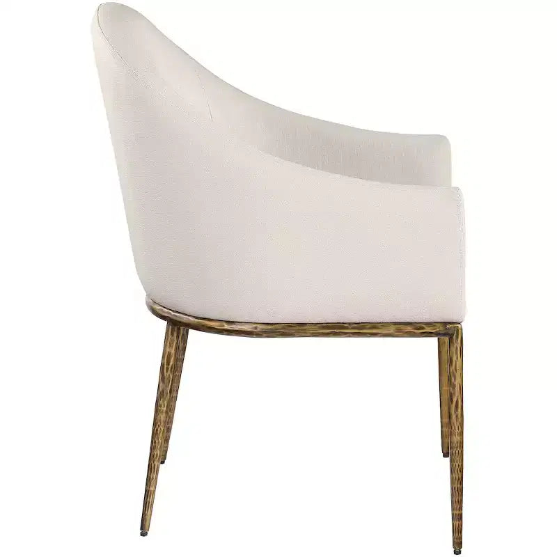 Sedia da pranzo imbottita con braccioli in tessuto effetto lino beige ad alte prestazioni