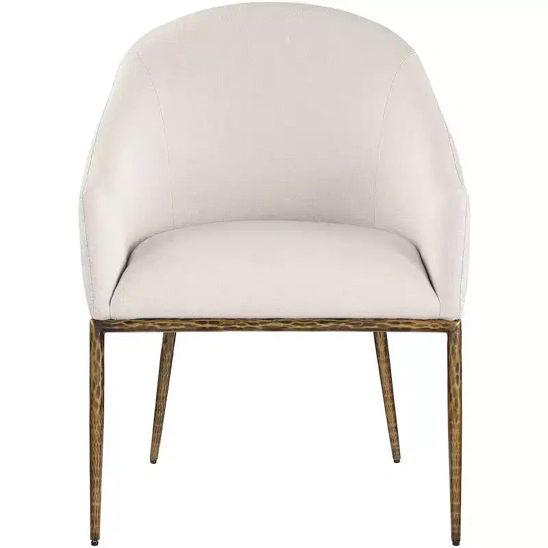 Sedia da pranzo imbottita con braccioli in tessuto effetto lino beige ad alte prestazioni