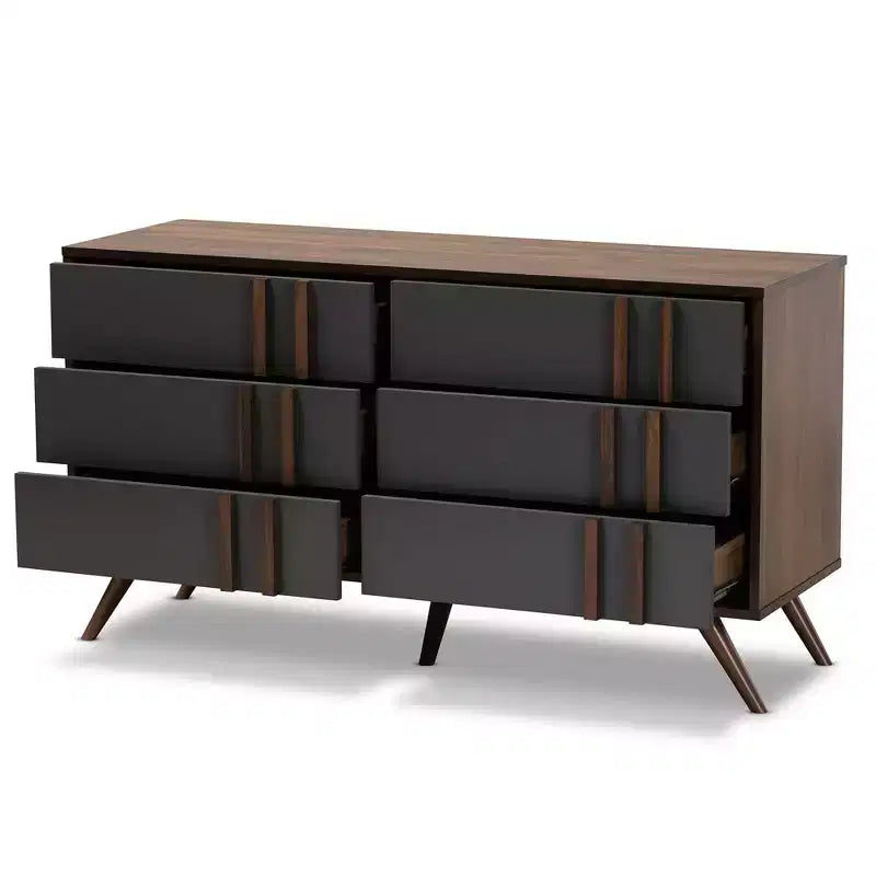 Comò a 6 cassetti in legno grigio/noce