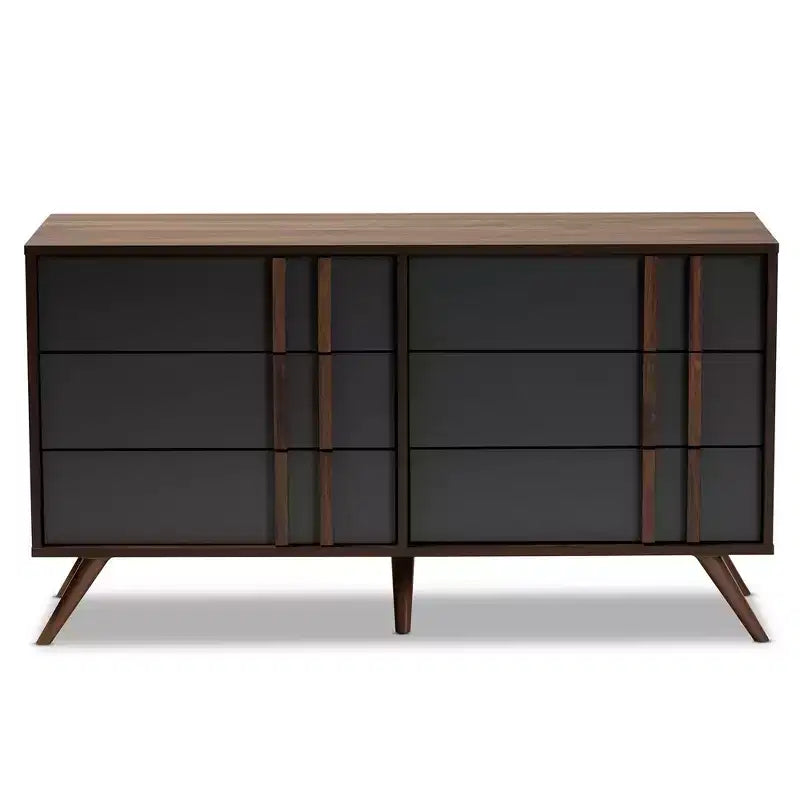 Comò a 6 cassetti in legno grigio/noce