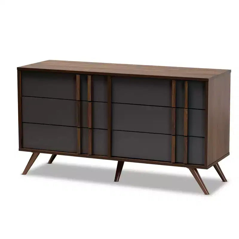 Comò a 6 cassetti in legno grigio/noce