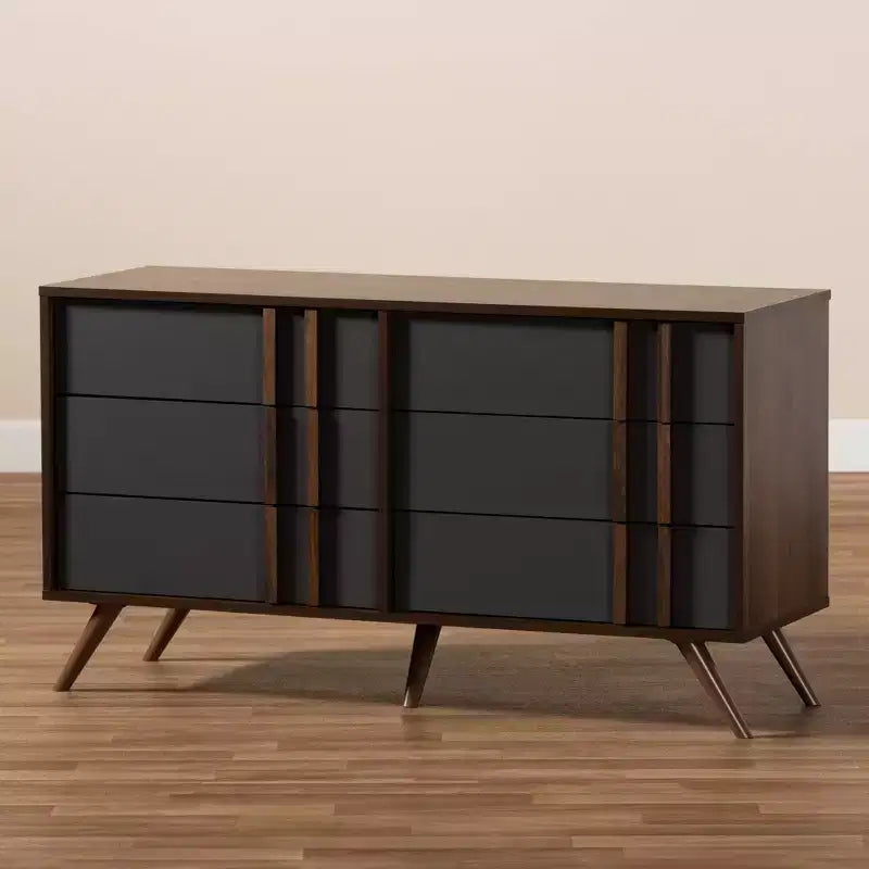 Comò a 6 cassetti in legno grigio/noce