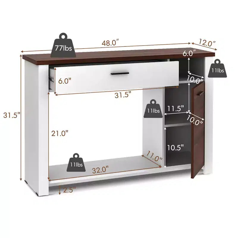 Tavolino/Consolle da divano da 48'' con cassetto, mobiletto ad altezza regolabile, mobile da ingresso