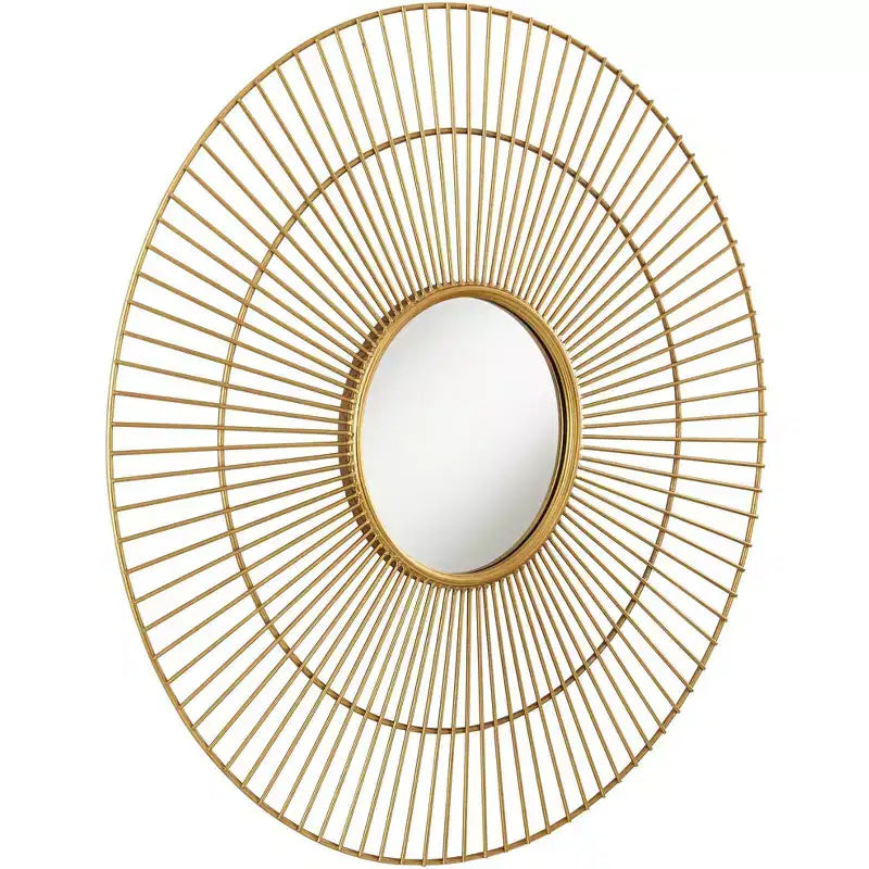 Specchio da parete rotondo con cornice in metallo dorata a foglia, 33 3/4" di larghezza