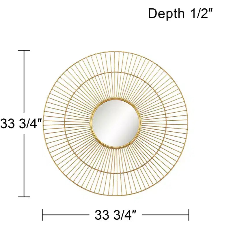 Specchio da parete rotondo con cornice in metallo dorata a foglia, 33 3/4" di larghezza